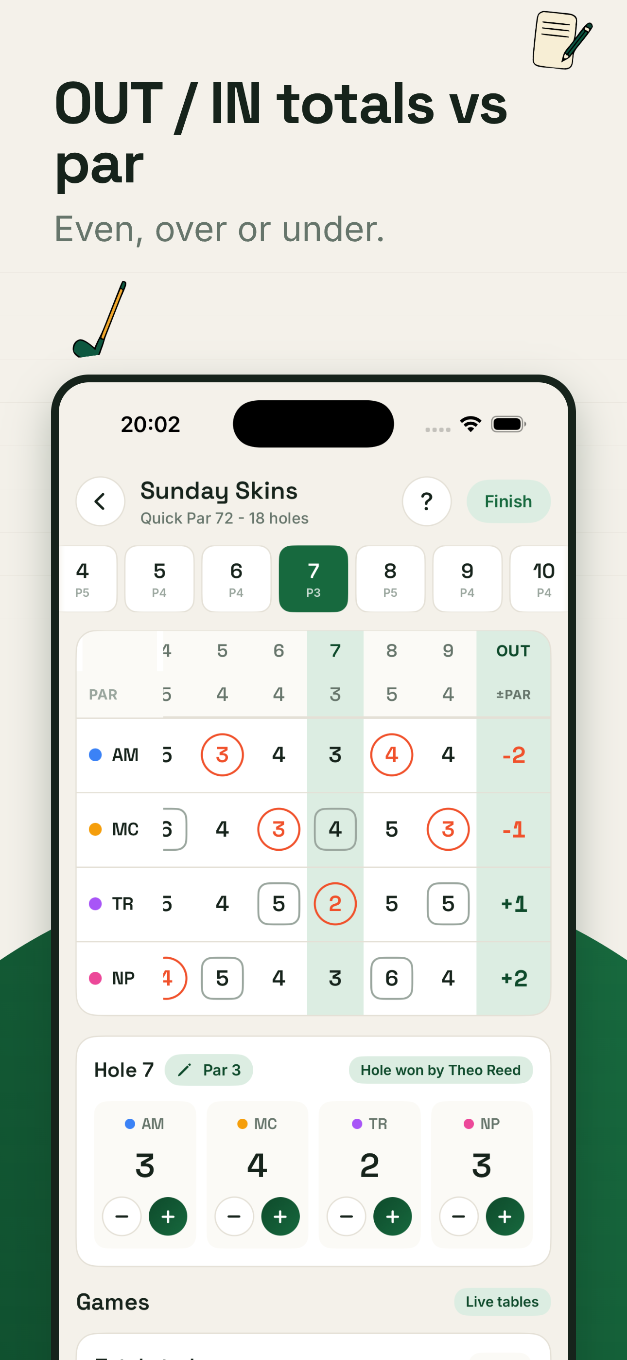 SkinsCard scorecard totals